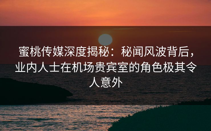 蜜桃传媒深度揭秘：秘闻风波背后，业内人士在机场贵宾室的角色极其令人意外
